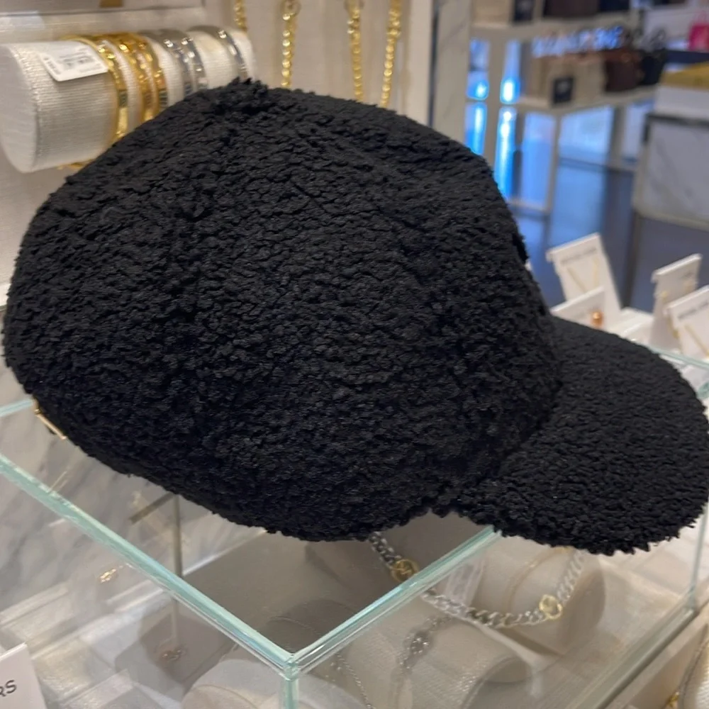 Michael Kors MK Logo Hat Sherpa Adjustable Cap OS Black NWT